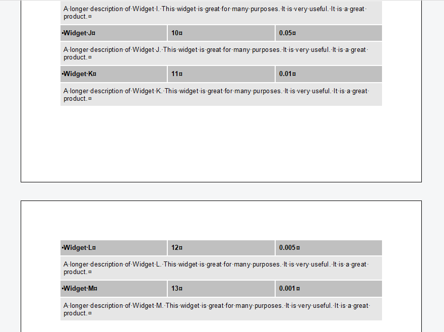 Table with keep with next setting