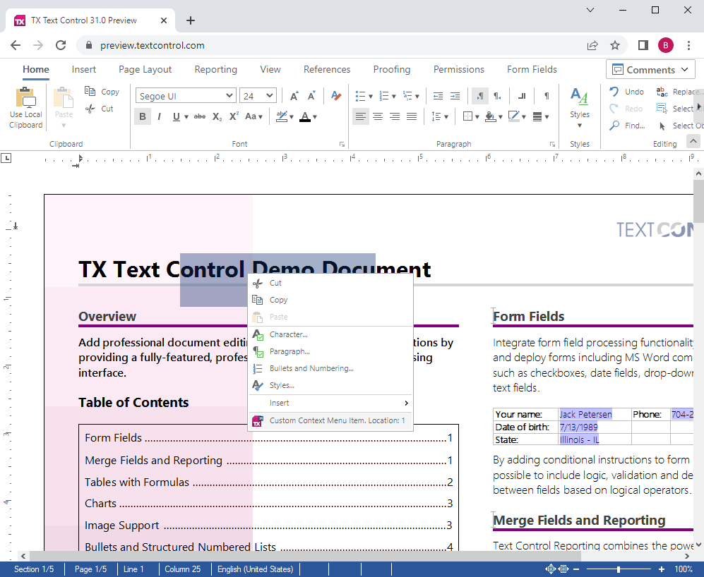 Customizable Context Menu
