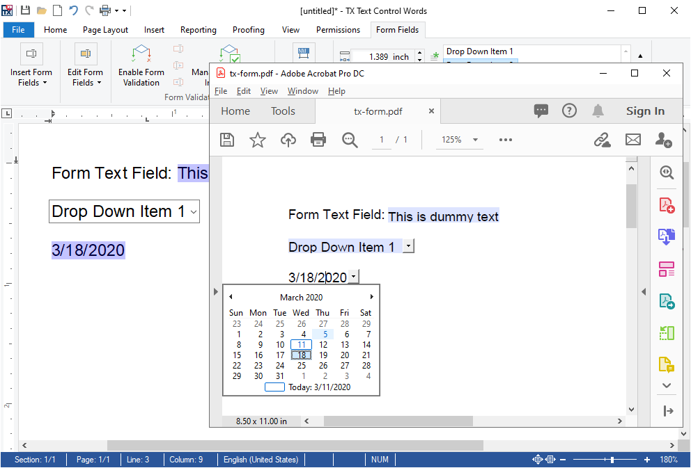 Form field export to Adobe PDF using AcroForms Form field export to Adobe PDF using AcroForms