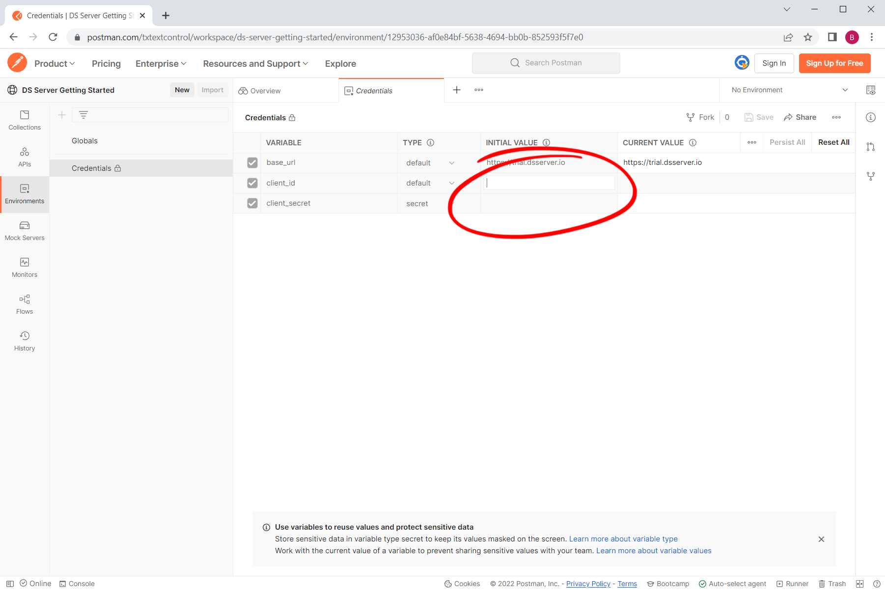Postman Workspace for DS Server Postman Workspace for DS Server