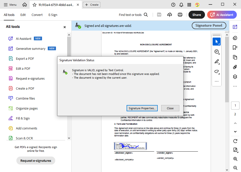 eSign Demo of TX Text Control