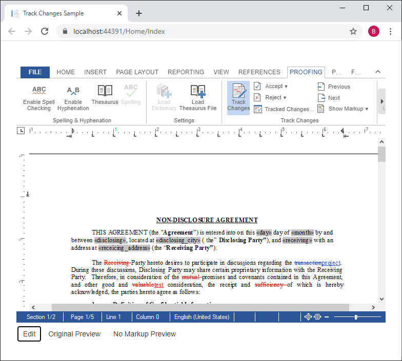 Track changes in Text Control