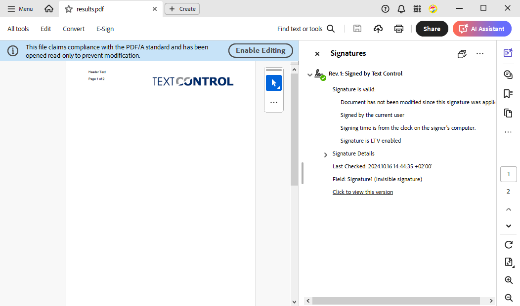 Additional PDF settings