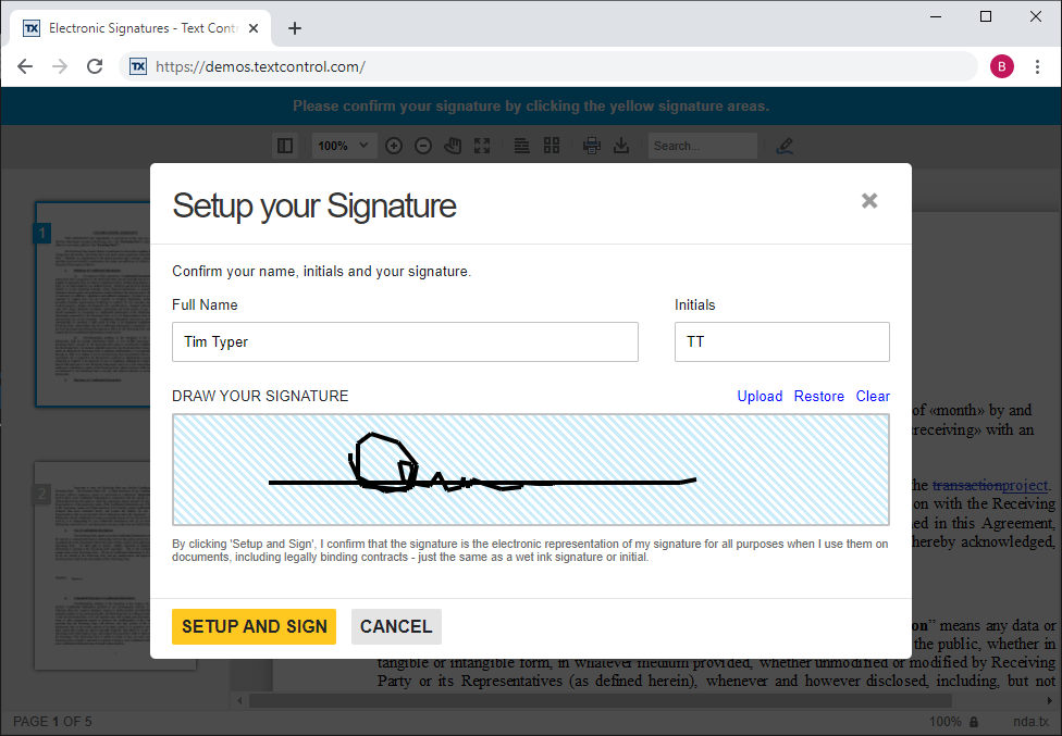 Electronic signatures in TX Text Control