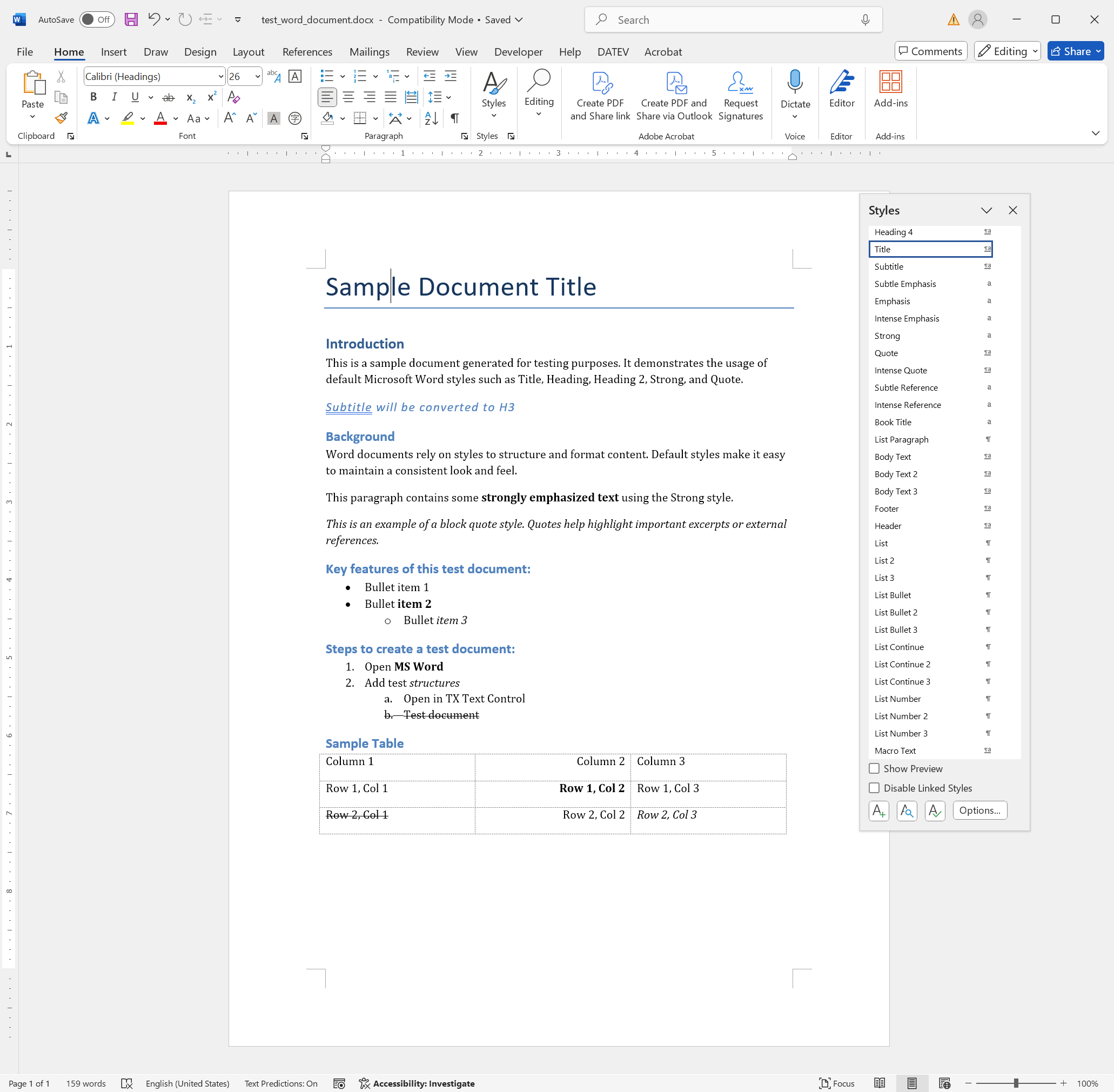 MS Word sample document