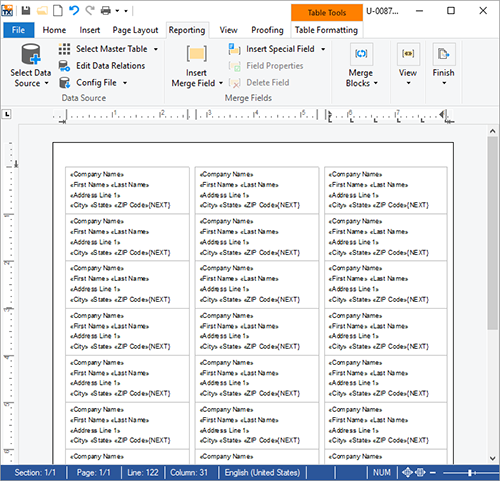 Printing labels with MS Word compatible templates and data sources