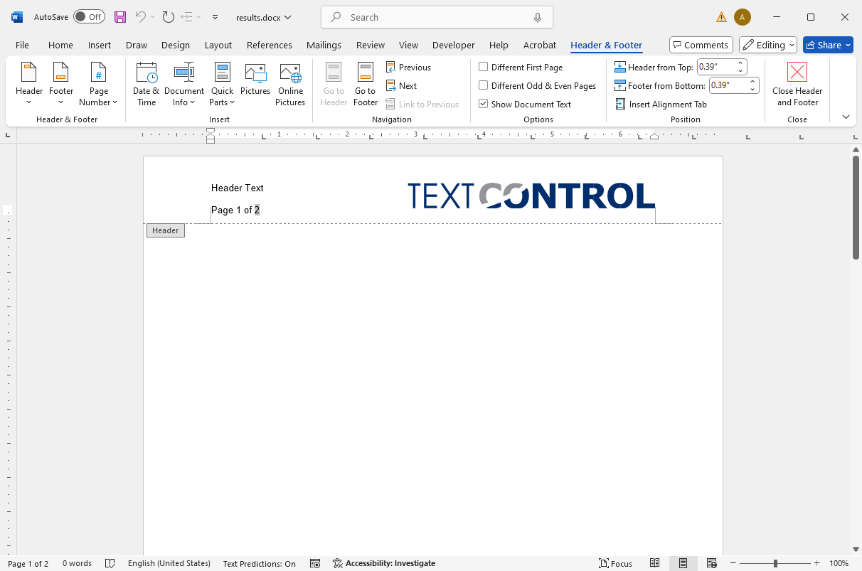 Adding headers and footers to a document