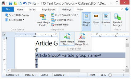 Master-detail relationship blocks