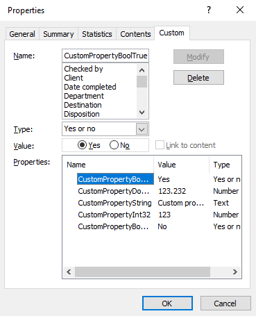 Adding meta data and document properties