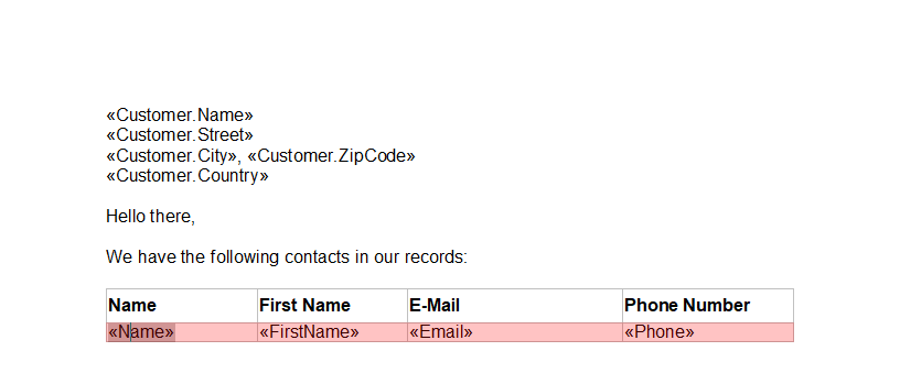 TX Text Control sample template