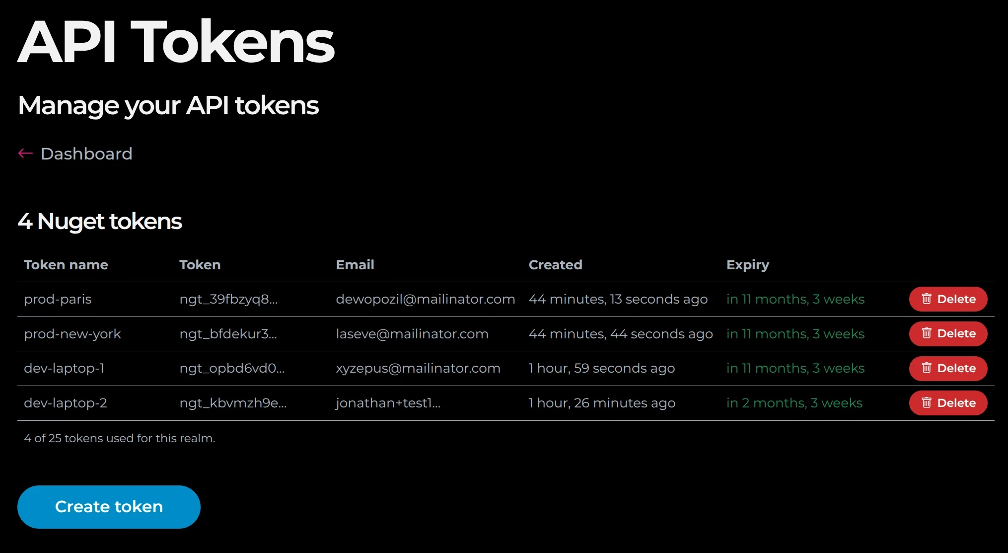Manage your API tokens Manage your API tokens