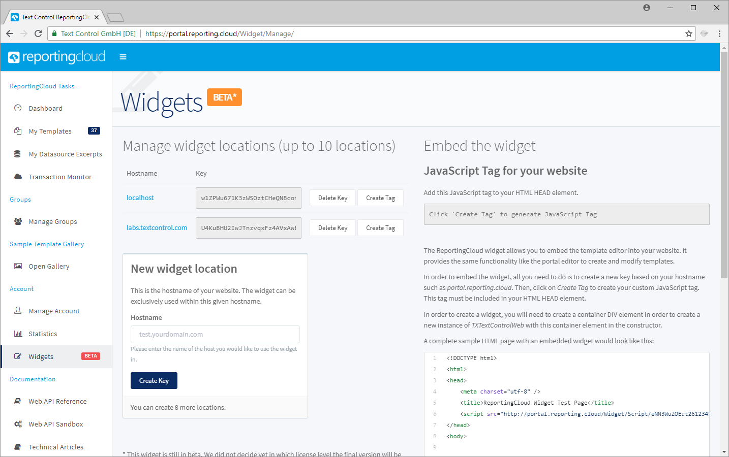 Manage Widgets