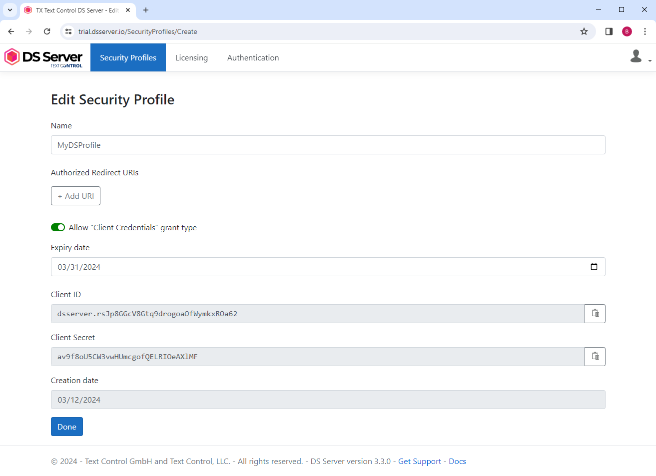 Creating Security Profiles in DS Server