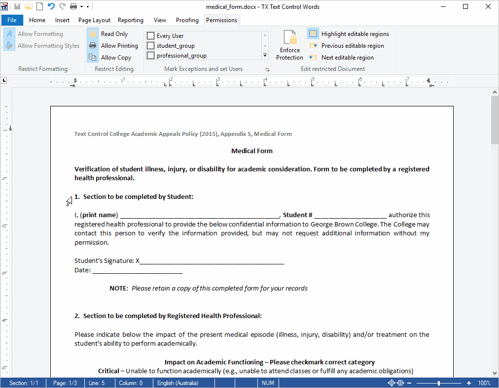 MS Word-compatible document protection and editable regions MS Word-compatible document protection and editable regions