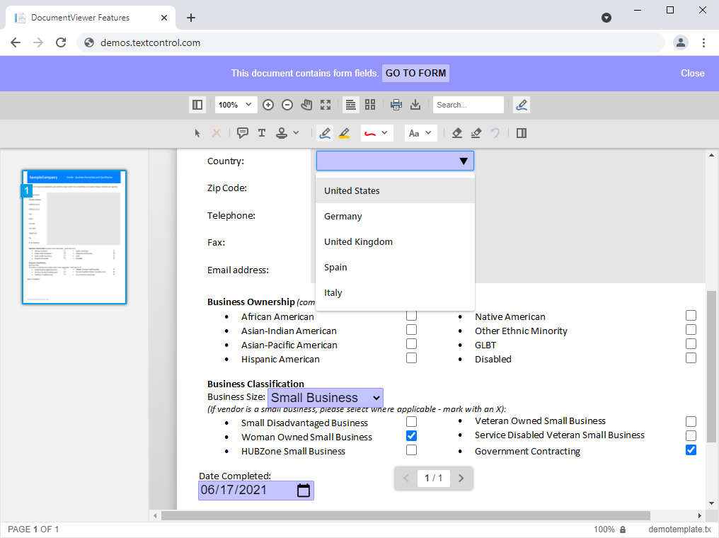 Form fields and TX Text Control