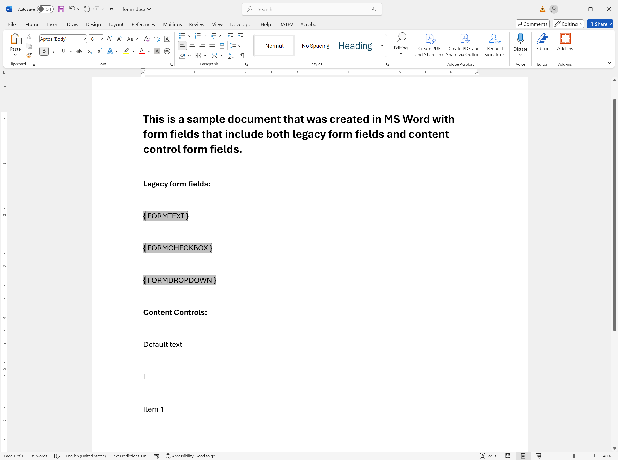 Form fields in MS Word Form fields in MS Word