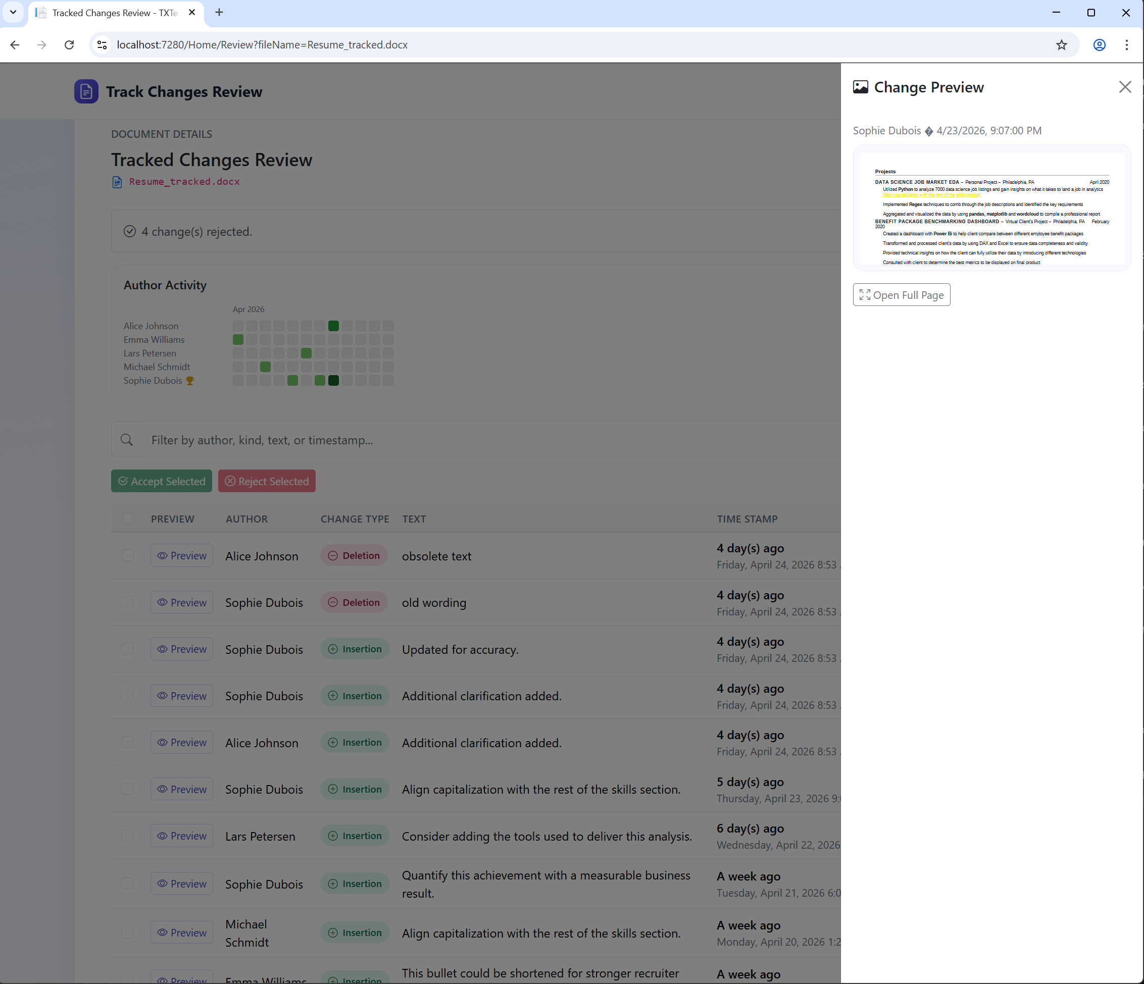 Visual Preview of Changes