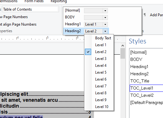 Table of contents in X19