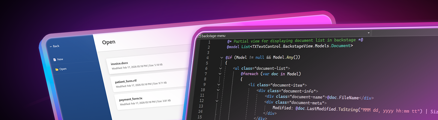 Build a Custom Backstage View in ASP.NET Core with TX Text Control Build a Custom Backstage View in ASP.NET Core with TX Text Control