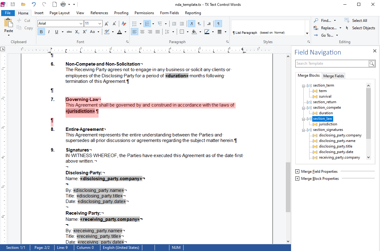 NDA template with dynamic sections NDA template with dynamic sections