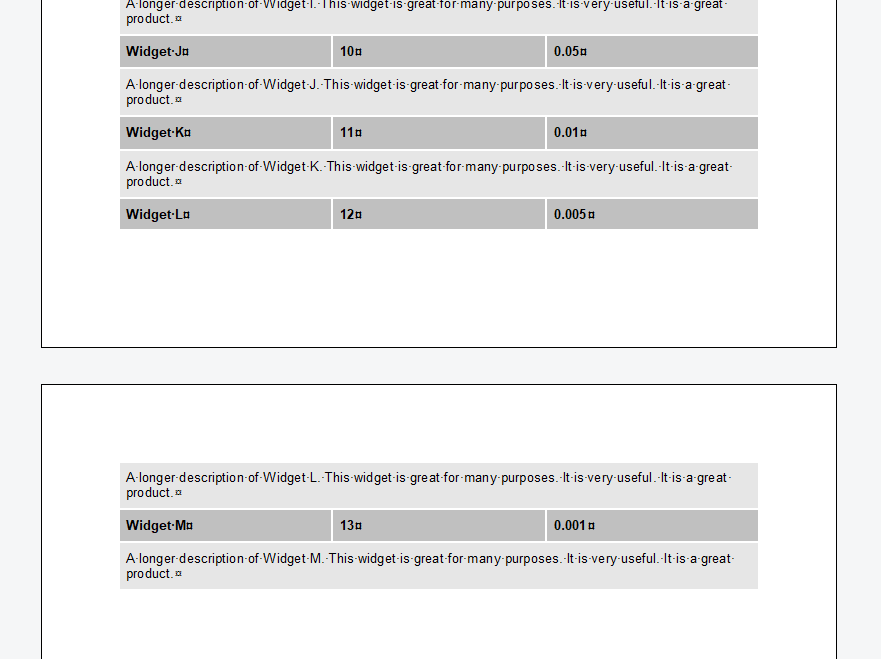 Table with empty cells