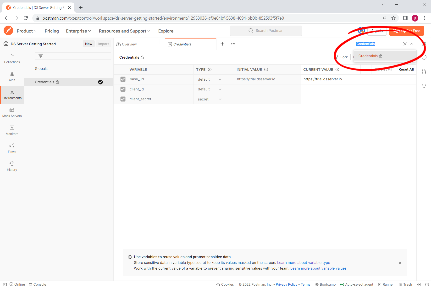 Postman Workspace for DS Server Postman Workspace for DS Server