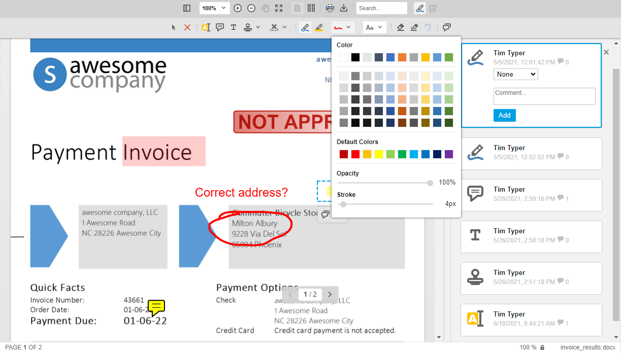 Annotations in the Document Viewer