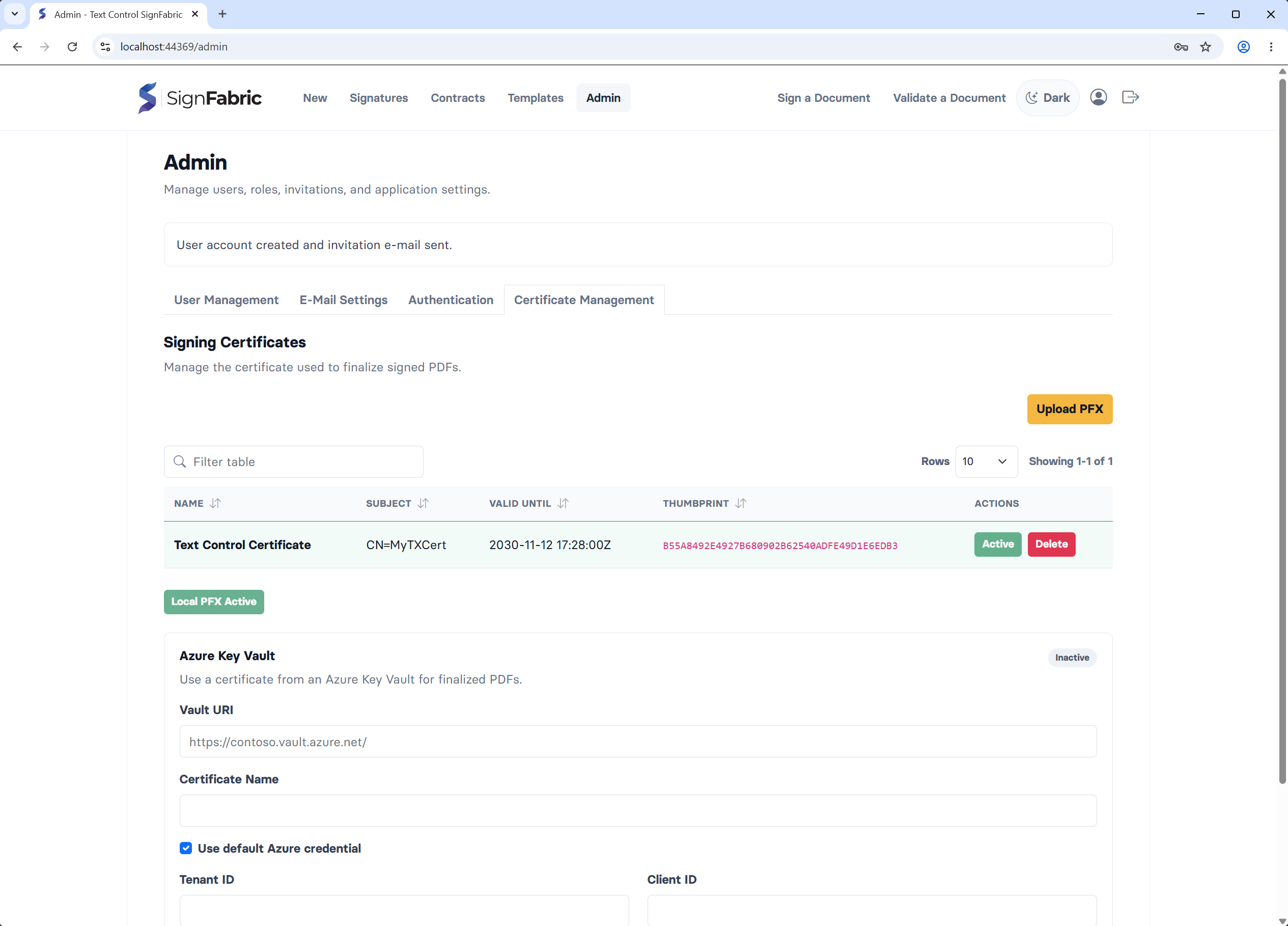 SignFabric User Interface SignFabric User Interface