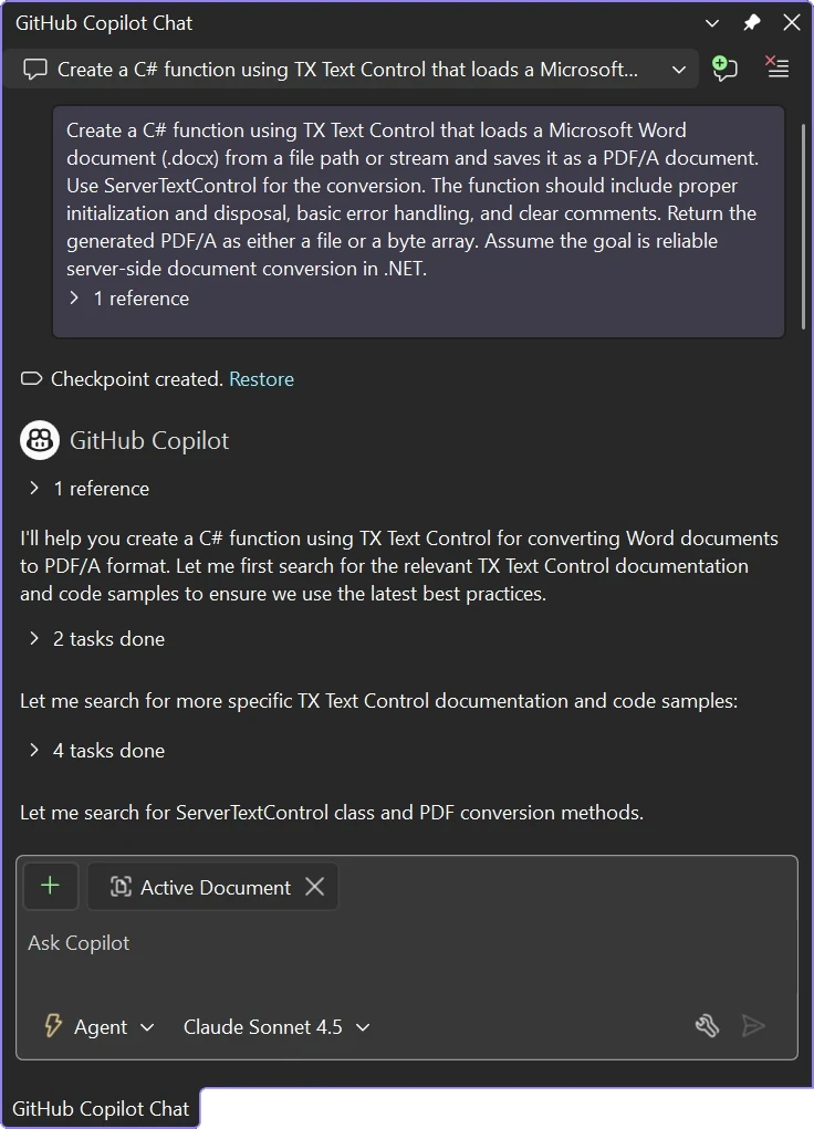 Chat with TX Text Control resources in GitHub Copilot