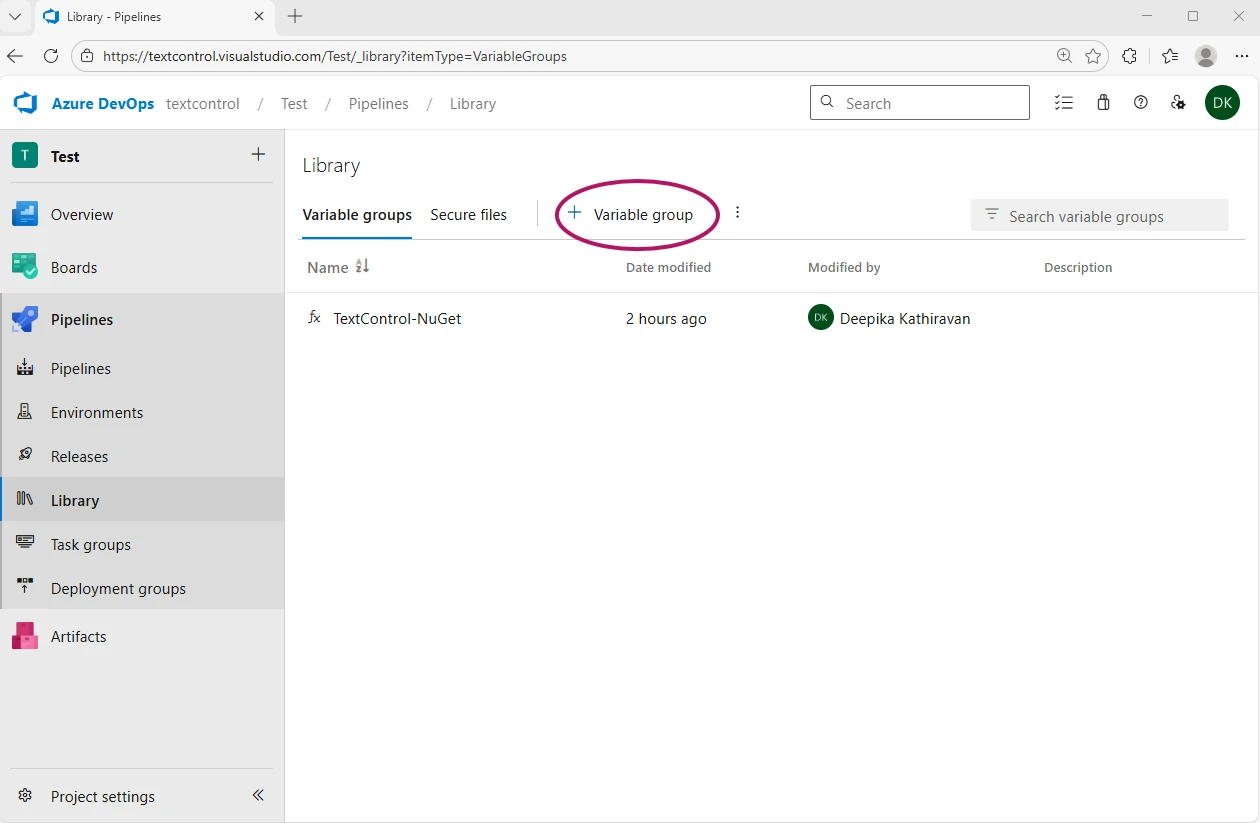 Create a Variable Group Create a Variable Group