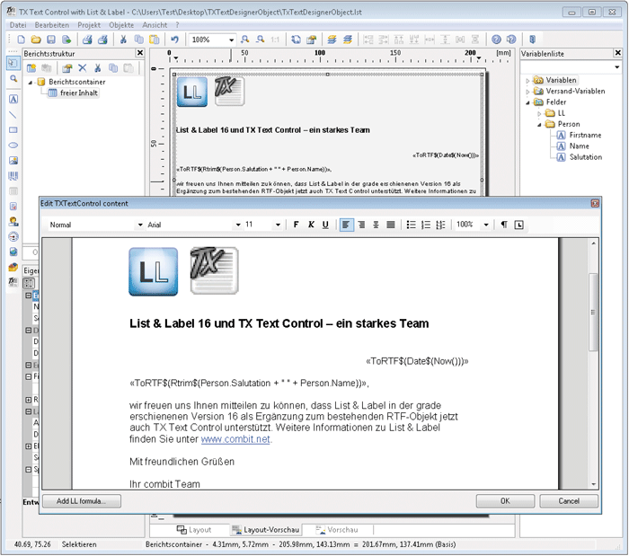 List & Label's TX Text Control .NET for Windows Forms Integration List & Label's TX Text Control .NET for Windows Forms Integration