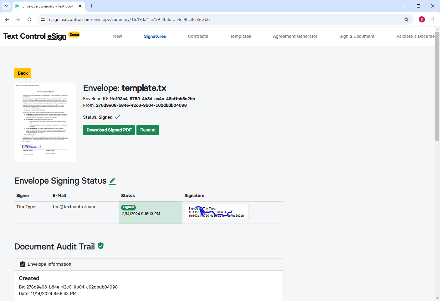 eSign Demo of TX Text Control