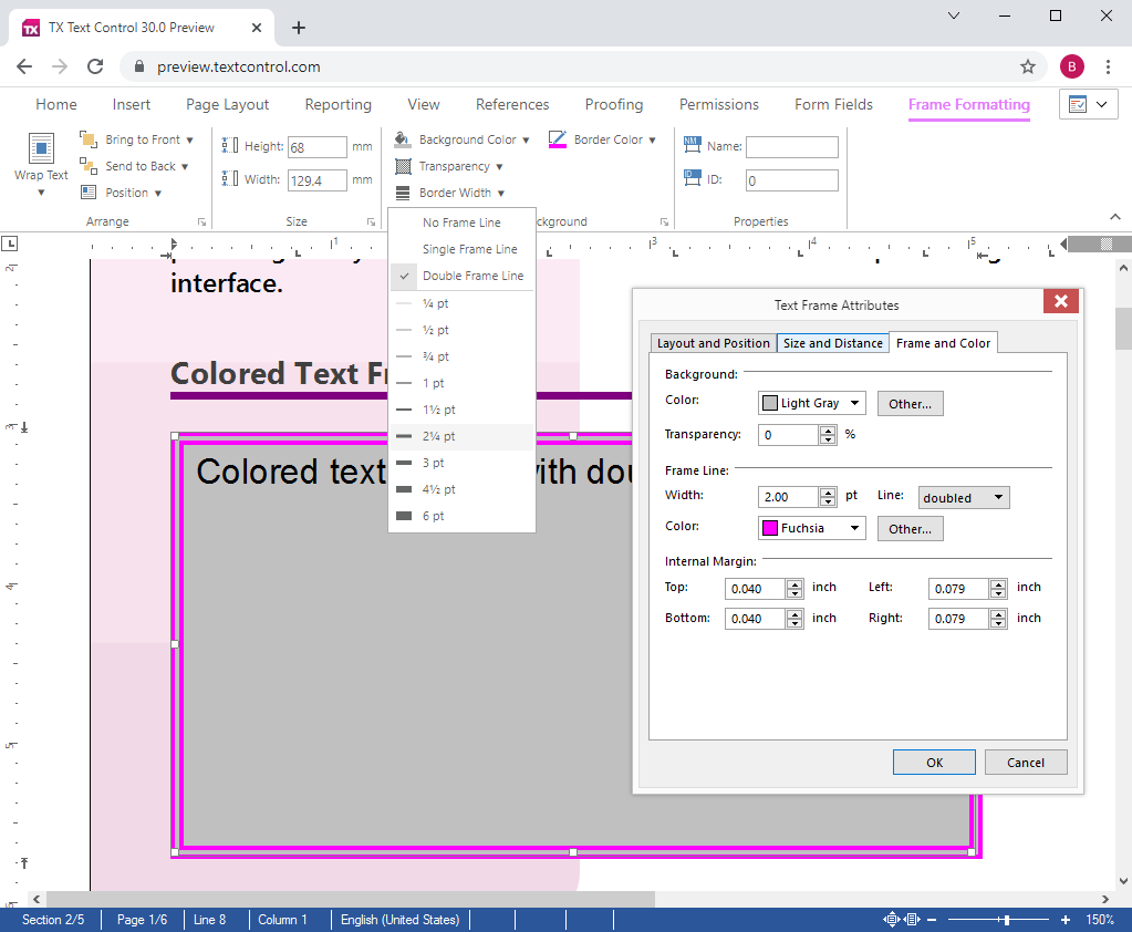 Text frame styles Text frame styles