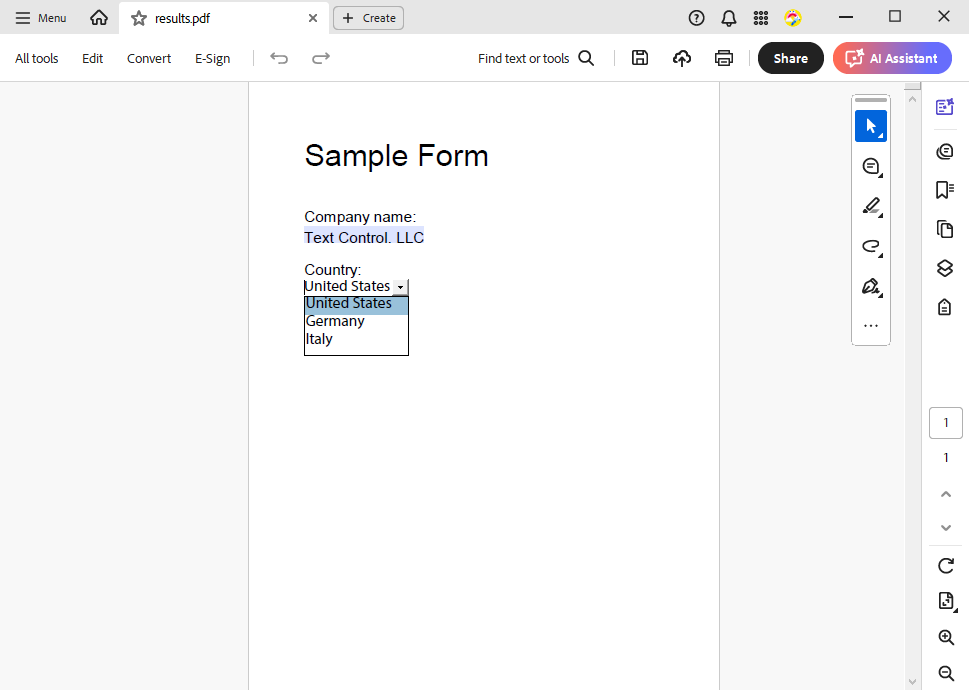PDF Form created by TX Text Control