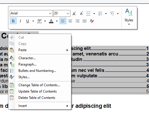 Table of contents in X19