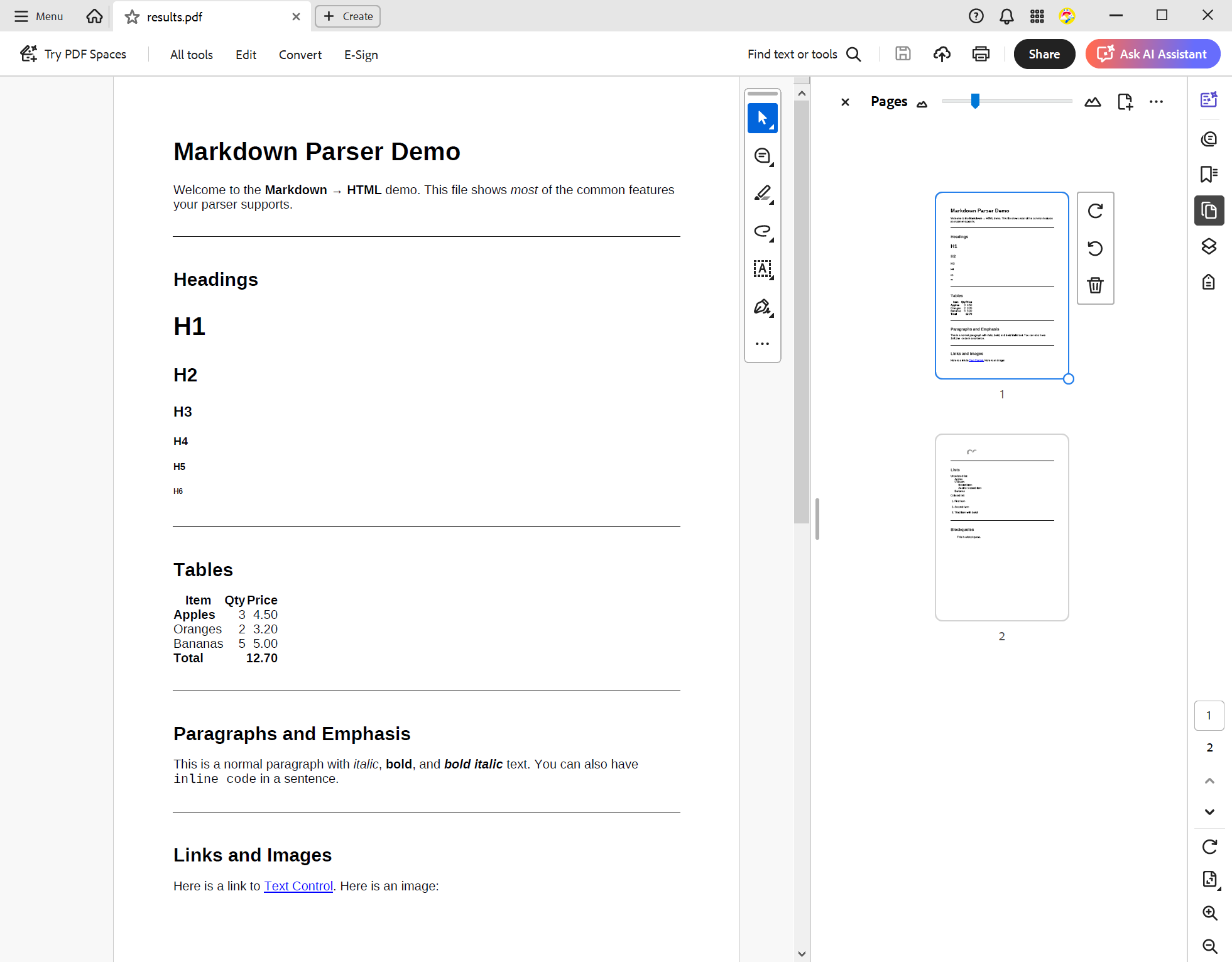 Markdown MD exported to PDF