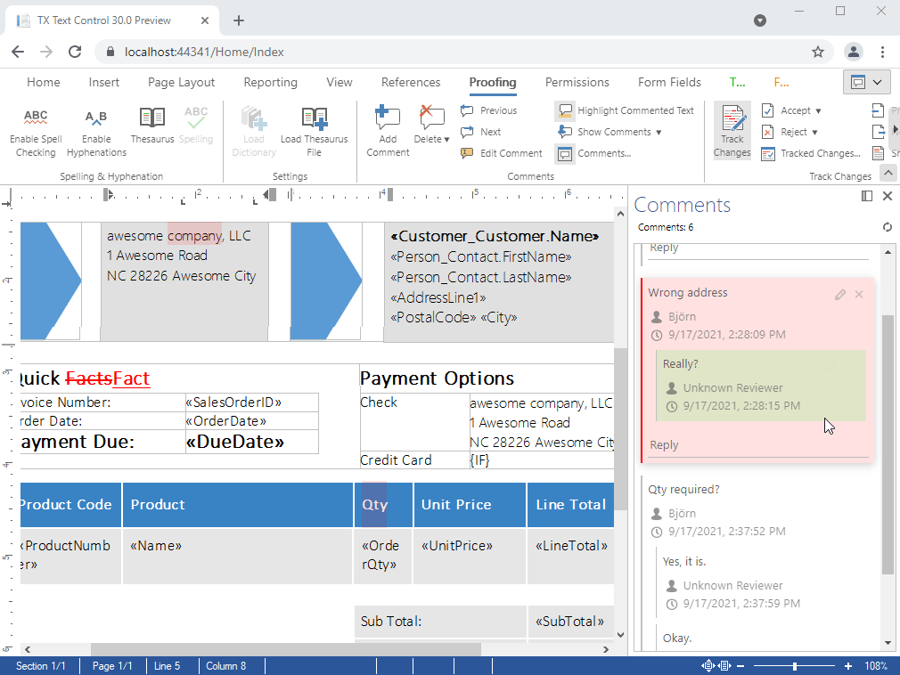Red-Lining in TX Text Control