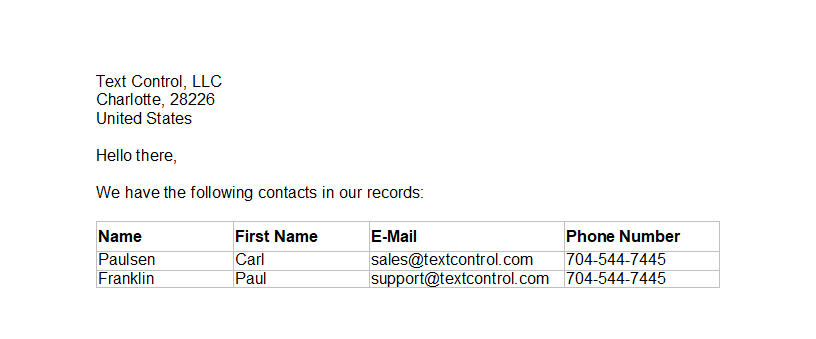 TX Text Control sample template TX Text Control sample template