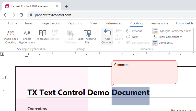 TX Text Control comments TX Text Control comments