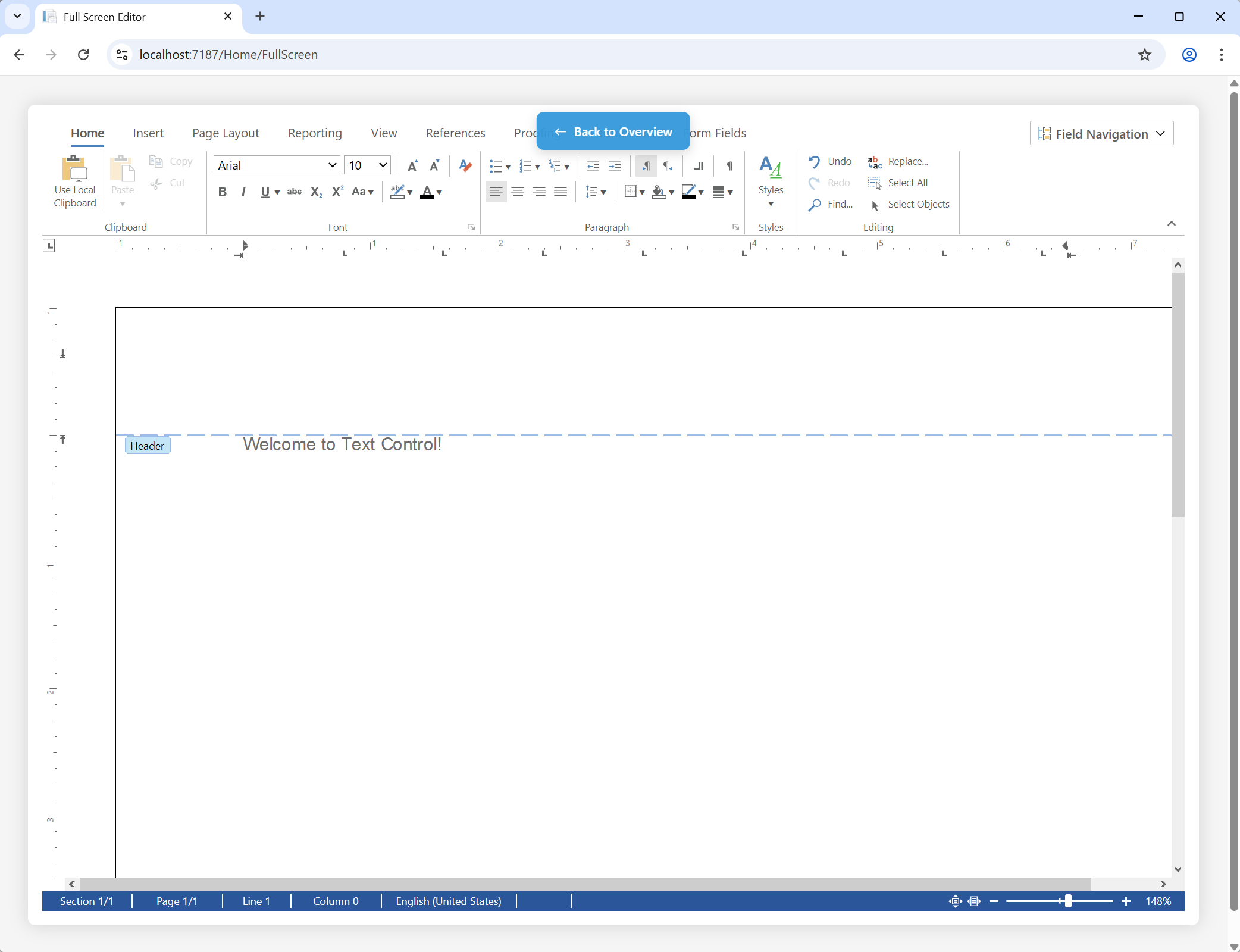 Full Screen Editor Example