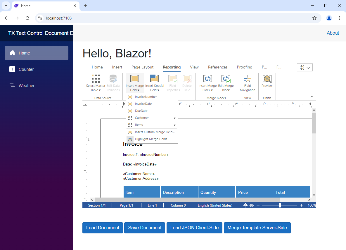 TX Text Control for Blazor TX Text Control for Blazor