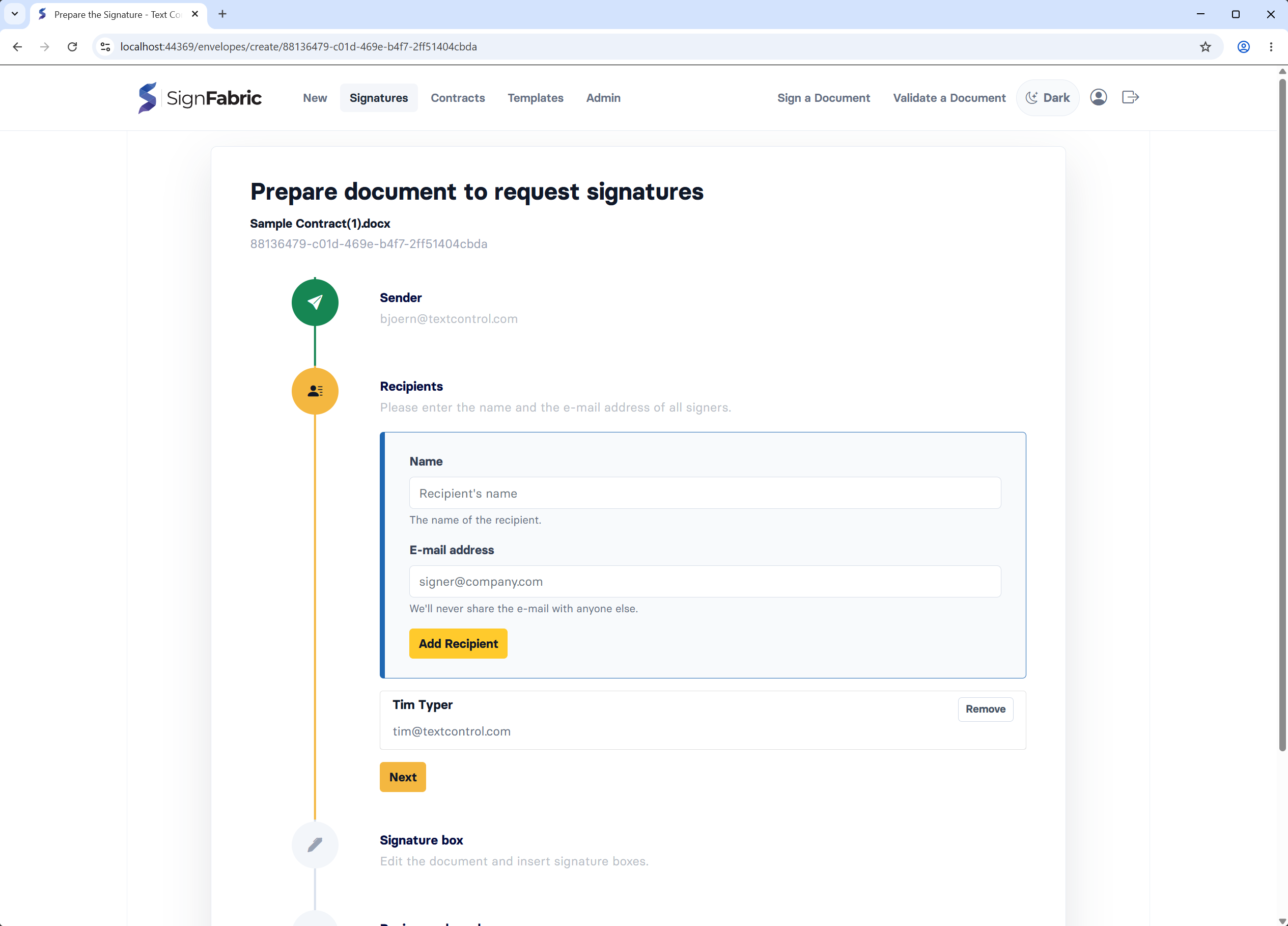 SignFabric User Interface SignFabric User Interface