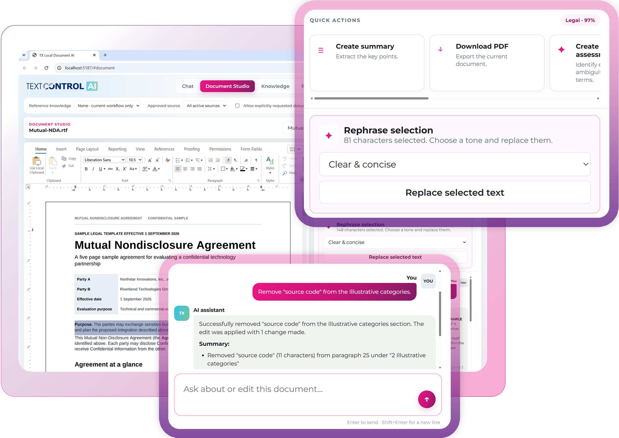 TX Text Control Document Studio with a document and AI conversation TX Text Control Document Studio with a document and AI conversation