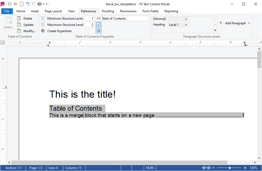 TX Text Control and TOC