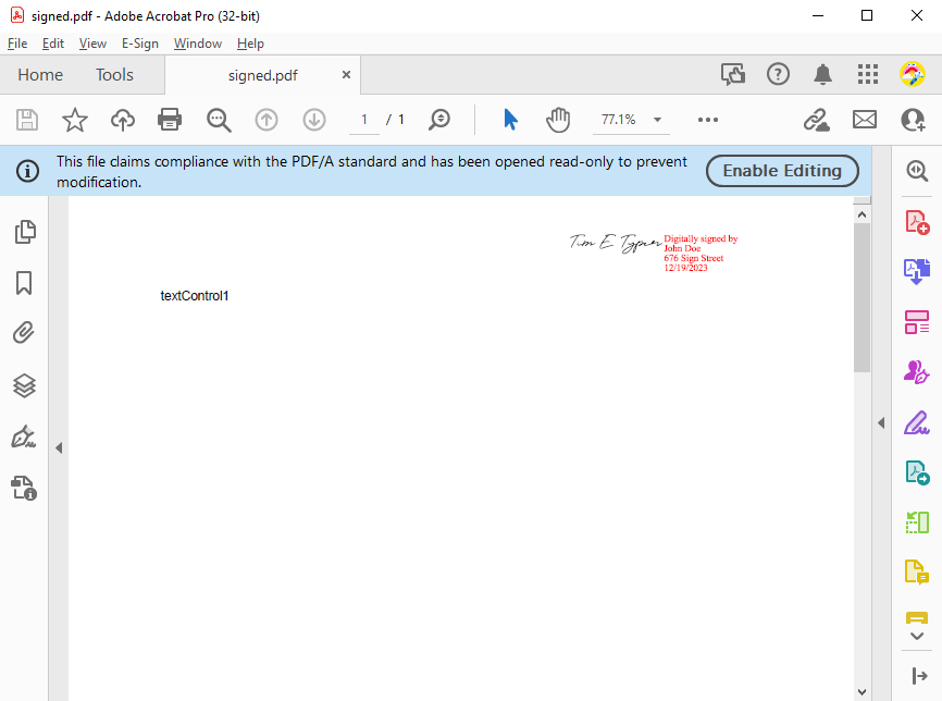 Created signature field