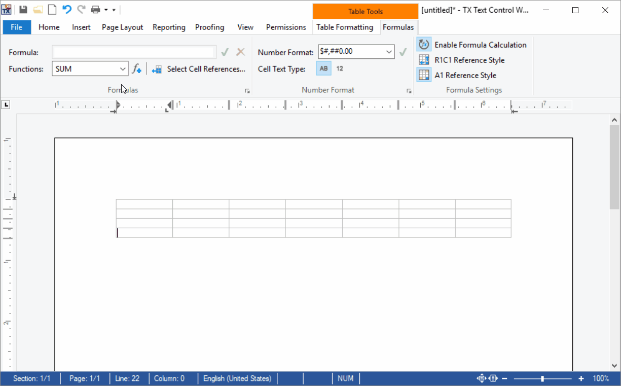 Ribbon tab formulas
