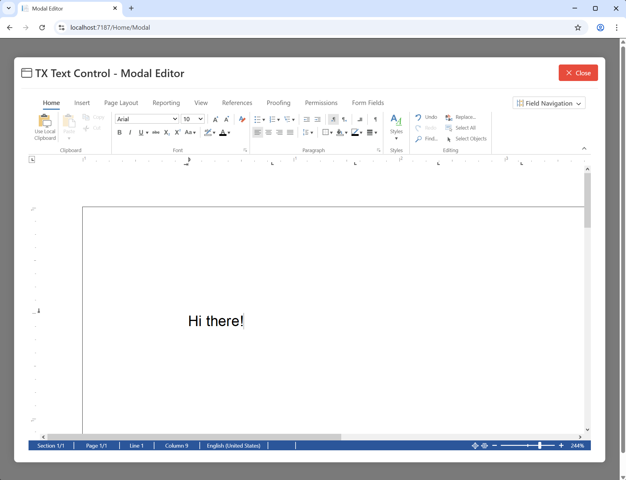 Modal Popup Editor Example