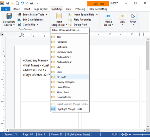 Printing labels with MS Word compatible templates and data sources