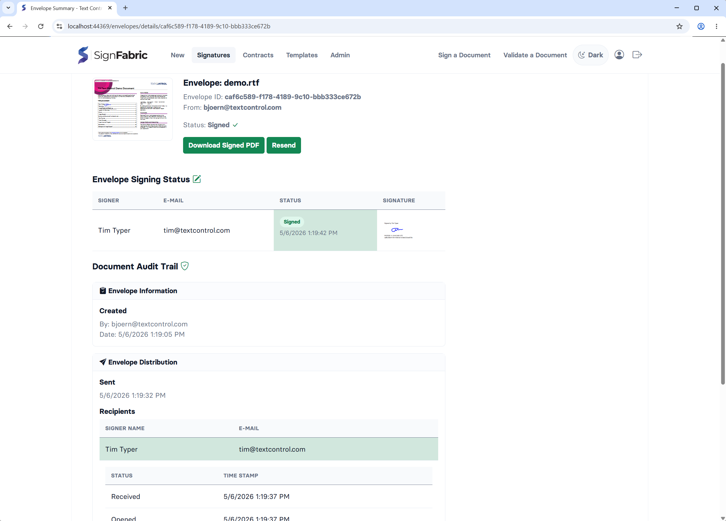 SignFabric User Interface SignFabric User Interface
