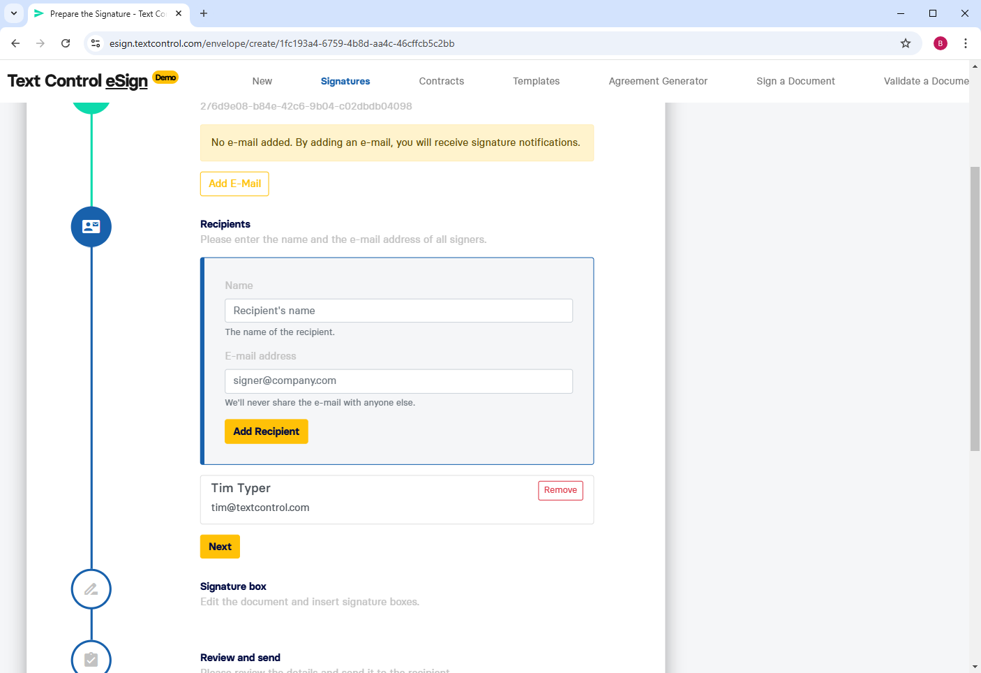 eSign Demo of TX Text Control
